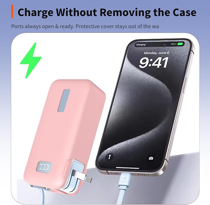 Case for Anker Nano 3-in-1 Portable Charger 10000mAh – Washable Protection Sleeve, Full Access to Charging Ports, Shockproof, Drop-Resistant, with Case-Friendly Charging[Pink]