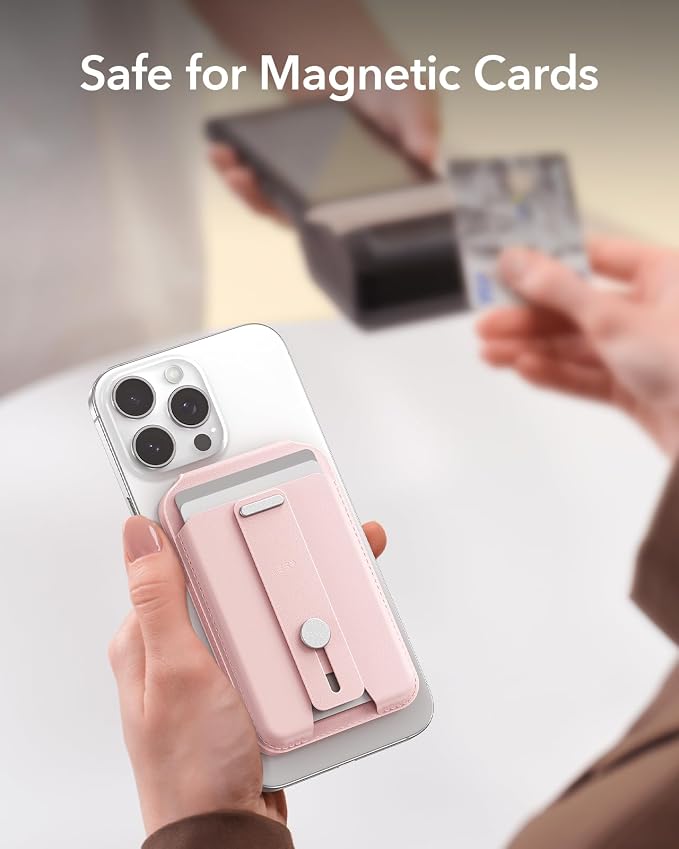 ESR Aura for MagSafe Wallet Stand with Grip, RFID Blocking, MagSafe Ring Included, 5 Card Holder Magnetic Wallet for iPhone 17e/17/16/15/14/13/12 (Not for 13/12 Mini), Selected Samsung,Bubblegum Pink