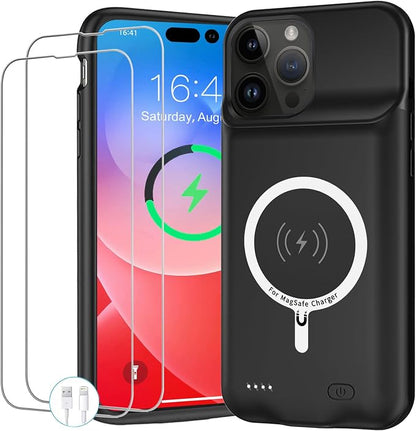 Battery Case for iPhone 14 Pro, 10000mAh Portable Protective Charging Case with Wireless Charging Compatible with iPhone 14 Pro (6.1 inch) Rechargeable Battery Pack Charger Case with Carplay (Black)