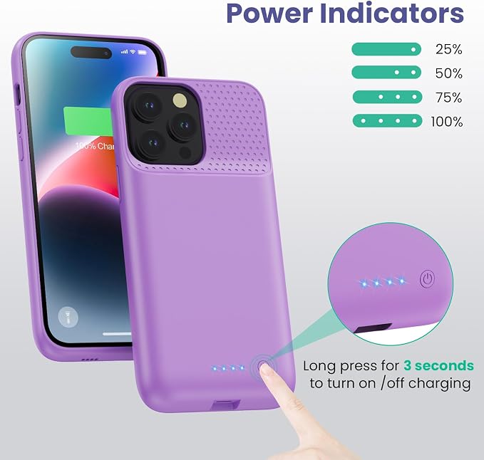 Feob Battery Case for iPhone 14 Pro Max,[2026 Upgraded] 8600mAh Ultra-Slim Portable Extended Charger Case Cover for iPhone 13 Pro Max Charging Case (6.7 Inch)-Purple