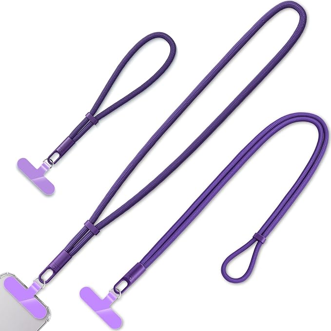 KITANIS 3 Pack Phone Lanyard,1×Phone crossbody strap,1×Phone Neck Strap,1×Wrist Strap,3×Tether Tabs,Universal Cell Phone Multifuctional Patch Polyester Lanyards(Purple)