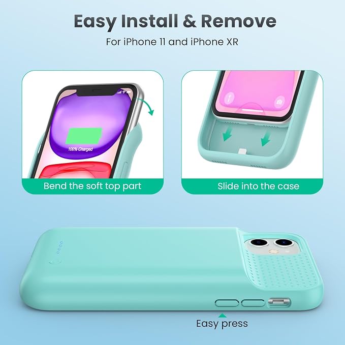 Battery Case for iPhone 11/XR, 7500mAh Ultra-Slim Portable Charging Case Rechargeable Protective Battery Pack for iPhone 11 and iPhone XR External Charger Case 6.1 Inch-Green