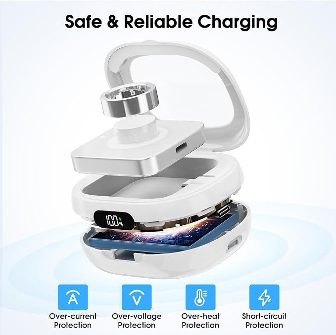 Wireless Charging Case Compatible with Ou-ra Ring Gen 4 & 3 Charger, 2000mAh Portable Charging Case with LED Display for Fitness & Travel, 30-Day Runtime (Official Charger Not Included) White