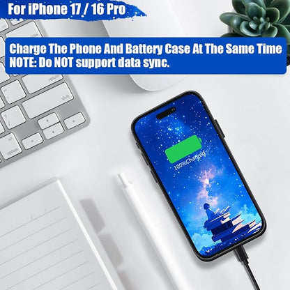 Battery Case for iPhone 17 / iPhone 16 Pro, 5000mAh Rechargeable Extended Battery Charging/Charger Case, Add 100% Extra Juice (6.3 Inches) Black
