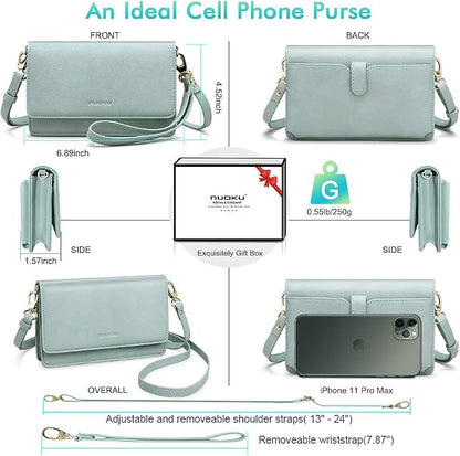 nuoku Women Small Crossbody Bag Cellphone Purse Wallet with RFID Card Slots 2 Straps Wristlet