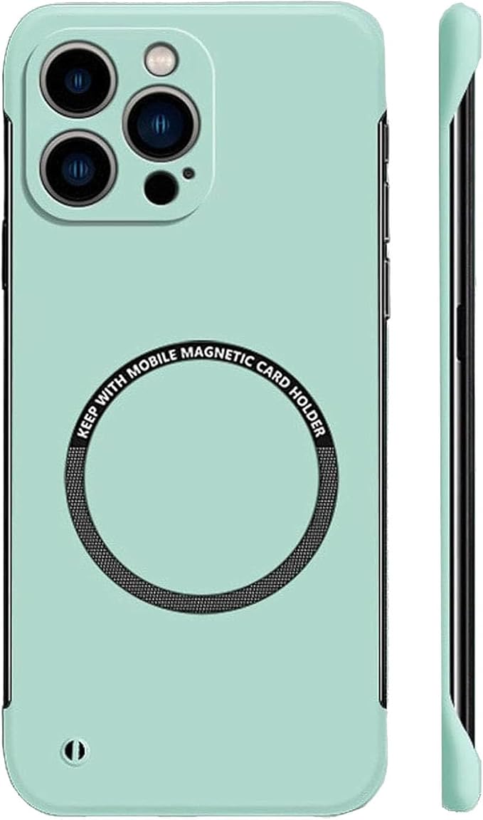 Ultra Thin Hard Pc Magnetic Frameless Case, Compatible with Magsafe and Wireless Charging, for iPhone 16/15/14/13/12/11ProMax (Light Cyan,for iPhone 12)
