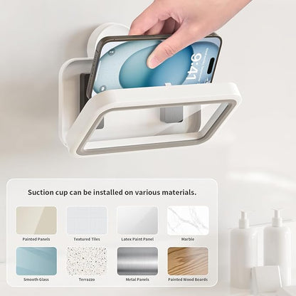 Shower Phone Holder Waterproof-480 Rotation, High Sensitivity Suction Cup Mount for Easy Movement, Phone Stand Case Mount for Bathtub Kitchen Mirror Suitable for All 4-7 inch Phones.
