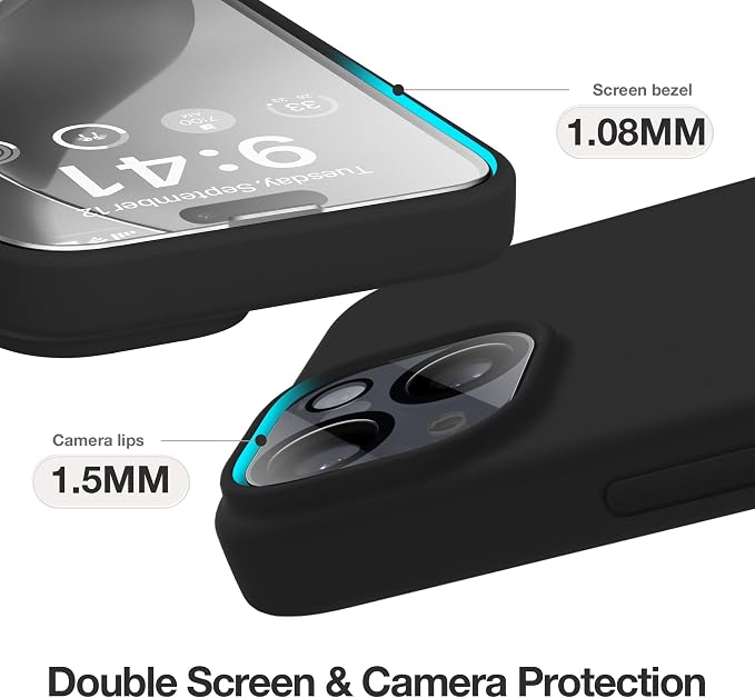 GONEZ Magnetic for iPhone 14 Case, Compatible with Magsafe, with Screen Protector + Camera Protector, Anti-Scratch Microfiber Lining, Liquid Silicone Shockproof Protective Phone Case, Black