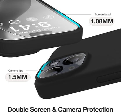 GONEZ Magnetic for iPhone 14 Case, Compatible with Magsafe, with Screen Protector + Camera Protector, Anti-Scratch Microfiber Lining, Liquid Silicone Shockproof Protective Phone Case, Black