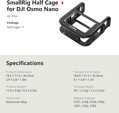 SmallRig Half Cage for DJI Osmo Nano, with a 1/4"-20 Threaded Hole/Quick Release Mount for DJI/Cold Shoe Mount