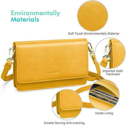 nuoku Women Small Crossbody Bag Cellphone Purse Wallet with RFID Card Slots 2 Straps Wristlet