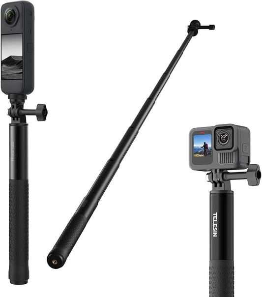 TELESIN 60" Selfie Stick for GoPro, Portable Extended Vlog Invisible Pole for GoPro Hero 13 12 11 DJI Action 6 5 4 DJI Osmo Nano/360 Insta360 X5 X4 Handheld Monopod for Travel, Action Camera Accessory