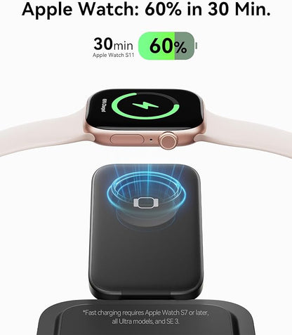 INIU 3-in-1 Charging Station for Apple Device, Qi2 Certified 15W Fast Magnetic Wireless Charger Dock, Travel Charging Compatible with Mag-Safe for iPhone 17 16 15 14 13 12 Series, Apple Watch &AirPods