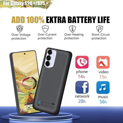 Battery Case for Samsung Galaxy S25+/ S25 Plus/ S24+/ S24 Plus, 5000mAh Rechargeable Extended Battery Charging Charger Case, Add 100% Extra Juice (6.7 Inches) Black