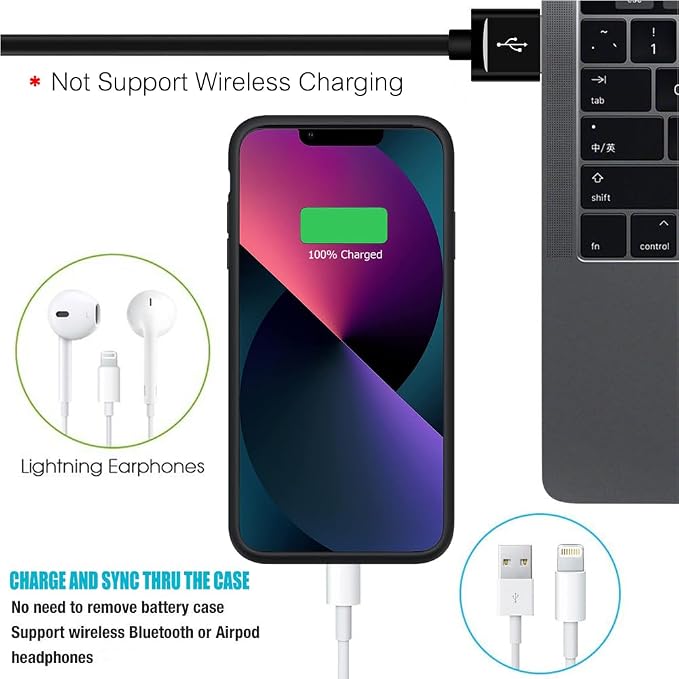 Battery Case for iPhone 12 Mini /13 Mini, Upgraded 6500mAh Rechargeable Portable Charging Case Compatible with iPhone 12 Mini /13 Mini (5.4 inch) Extended Battery Pack Protective Charger Case (Black)
