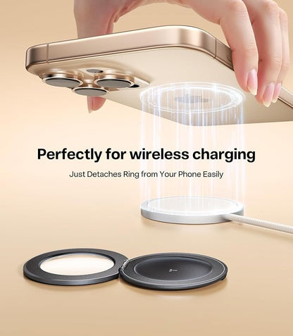 TORRAS Magnetic Phone Grip Ring Stand Holder, Comfortable Silicone Ring, Compatible with MagSafe Accessories 4-in-1 Kickstand for iPhone 17 Pro Max 16 15 14 13 Android, Black