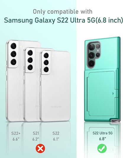 WeLoveCase Samsung Galaxy S22 Ultra Case Wallet Case with Credit Card Holder & Hidden Mirror, All-Round Protection Shockproof Phone Cover Designed for Samsung Galaxy S22 Ultra, 6.8 inch Mint Green