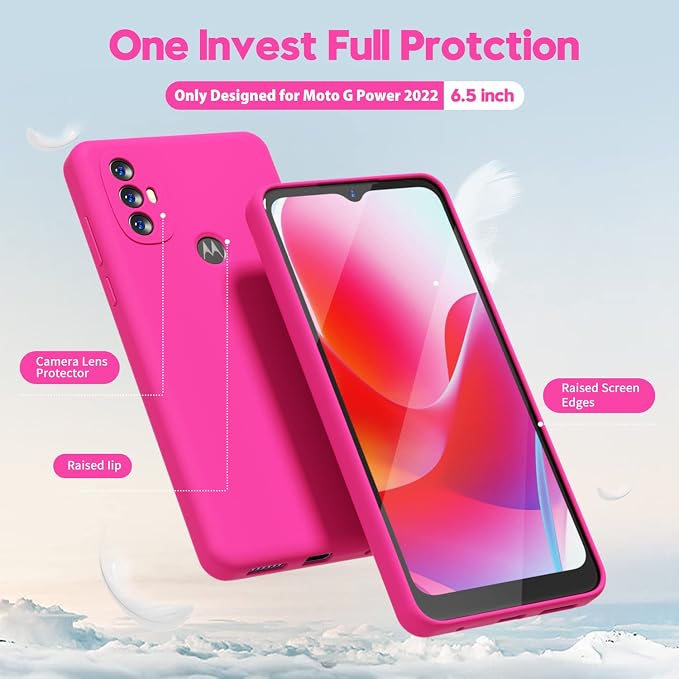 oakxco for Motorola Moto G Power 2022 Phone Case/Moto G Play 2023 Phone Case Liquid Silicone, Neon Bright Solid Color, Thin Slim Soft Rubber Gel Matte TPU Plain Simple Cover, Hot Pink Fuchsia