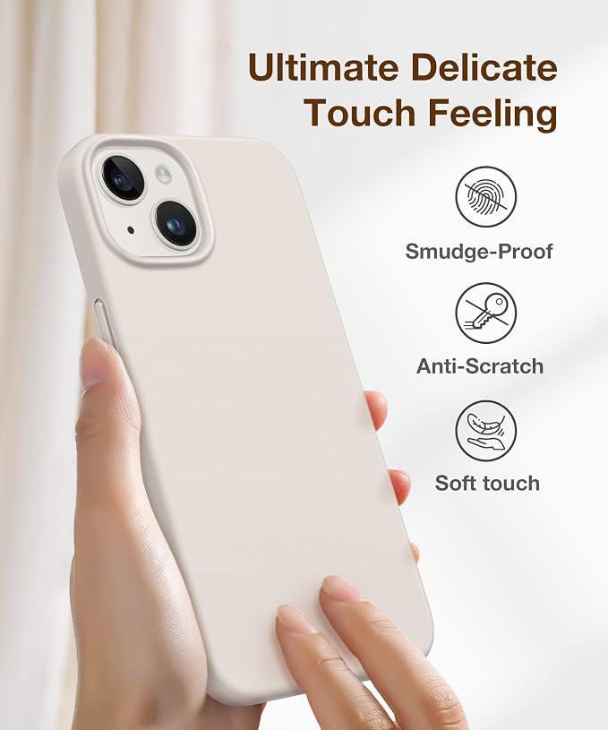 GONEZ Magnetic for iPhone 14 Case, Compatible with Magsafe, with Screen Protector + Camera Protector, Anti-Scratch Microfiber Lining, Liquid Silicone Shockproof Protective Phone Case, Stone
