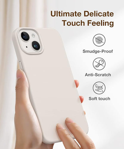 GONEZ Magnetic for iPhone 14 Case, Compatible with Magsafe, with Screen Protector + Camera Protector, Anti-Scratch Microfiber Lining, Liquid Silicone Shockproof Protective Phone Case, Stone