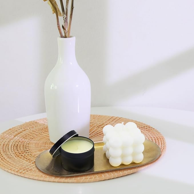 KUMGROT Candle Tray Stainless Steel Jewelry Tray Perfume Rings Keys Pillar Spherical Candles Oval Decorative Candle Holder for Bathroom Kitchen Dresser Gold 9 Inch