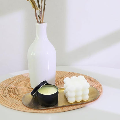 KUMGROT Candle Tray Stainless Steel Jewelry Tray Perfume Rings Keys Pillar Spherical Candles Oval Decorative Candle Holder for Bathroom Kitchen Dresser Gold 9 Inch
