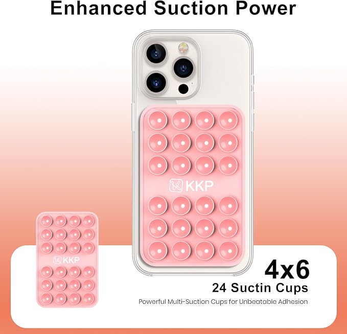 KKP Classic MAX - Silicone Suction Phone Case Adhesive Mount - Hands-Free, Strong Grip Holder for Selfies and Videos - iPhone and Android Compatible - 2.6″ x 3.9″ (Pink)