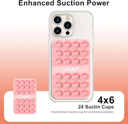 KKP Classic MAX - Silicone Suction Phone Case Adhesive Mount - Hands-Free, Strong Grip Holder for Selfies and Videos - iPhone and Android Compatible - 2.6″ x 3.9″ (Pink)