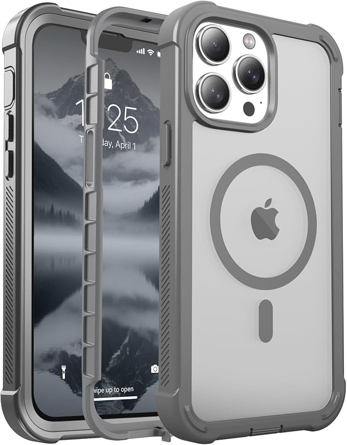 jaroco Magnetic for iPhone 13 Pro Case, [Compatible with MagSafe][Military Grade Drop Protection][Heavy Duty Protection][Non-Slip][Shockproof] 2-Layer Durable Bumper Phone Case 6.1''-Gray