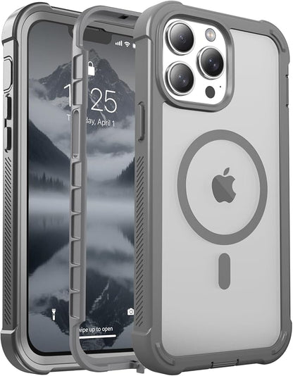 jaroco Magnetic for iPhone 13 Pro Case, [Compatible with MagSafe][Military Grade Drop Protection][Heavy Duty Protection][Non-Slip][Shockproof] 2-Layer Durable Bumper Phone Case 6.1''-Gray