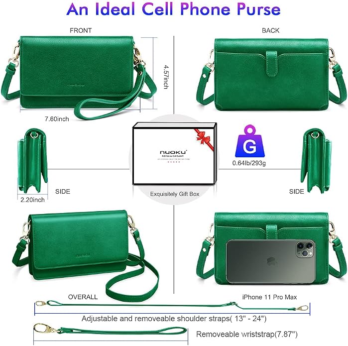 nuoku Women Small Crossbody Bag Cellphone Purse Wallet with RFID Card Slots 2 Straps Wristlet