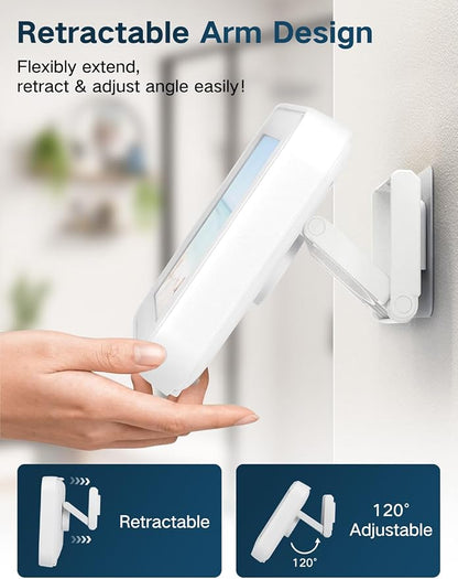 Kairiyard Shower Phone Holder Waterproof, Speaker Holes 360° Rotatable Retractable Anti-Fog High Sensitivity Clear Sound Wall Mounted Phone Case for Bathroom Mirror Bathtub Kitchen, Up to 7 Inch