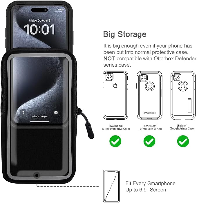 JEMACHE Running Armband for iPhone 17 16 15 14 13 Pro Max/Plus, Samsung Galaxy S26 S25 S24 Ultra/Plus, G Buckle Workouts Phone Arm Band Bag (Black, L)
