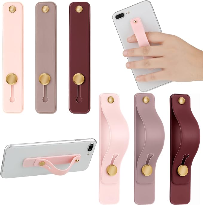 Weewooday 6 Pieces Phone Grip Holder Cell Phone Grip Strap Telescopic Finger Strap Stand Universal Finger Kickstand for Most Smartphones(Pink. Purple, Red)