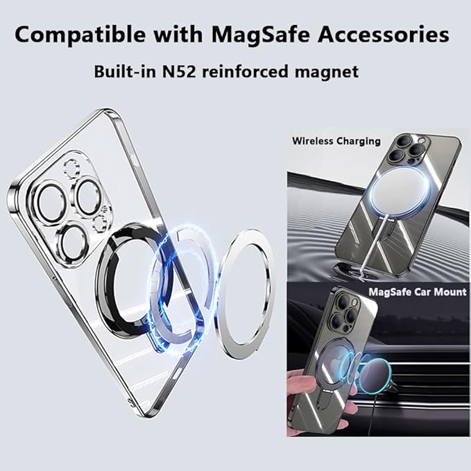 LXK Magnetic Invisible Stand for iPhone 16 Pro Max Case 6.9" Compatible with MagSafe, Military-Grade Protection, with Camera Protector, Clear Scratch-Resistant Back Cover for 16 ProMax,Blue Titanium
