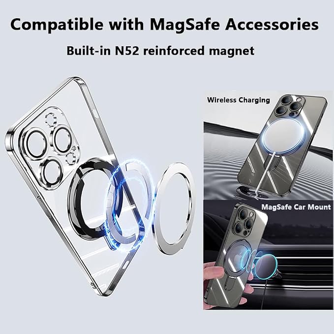 LXK Magnetic Invisible Stand for iPhone 16 Pro Max Case 6.9" Compatible with MagSafe, Military-Grade Protection, with Camera Protector, Clear Scratch-Resistant Back Cover for 16 ProMax,Black Titanium