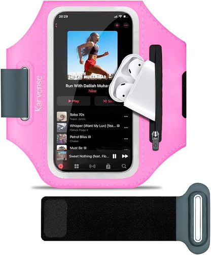 Arm Band for Phone for Running, Phone Holder for Running for iPhone & Samsung Galaxy, Cell Phone Armband Holder for Walking, Gym, Workout, w/Adjustable Strap & Zipper Pocket (Pink-S)
