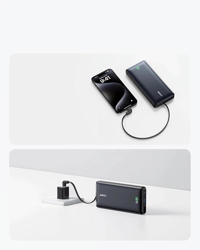 Anker Nano Power Bank 20K – 30W Fast Charging, Built-in USB-C Cable, Ultra-Compact 20000mAh Battery Pack for iPhone 16, 15, 14, 13, Samsung Galaxy S25, S24, S23, S22, iPad Air, Google Pixel, AirPods