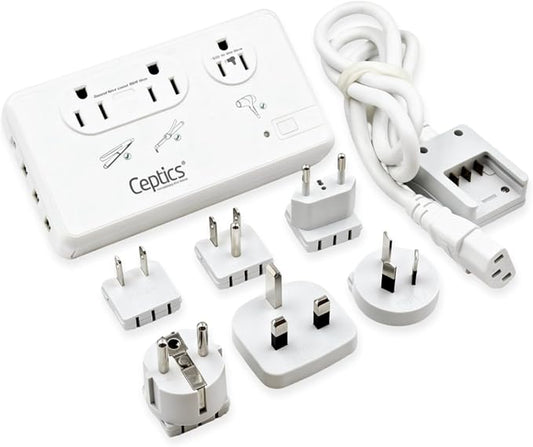 Ceptics 220V to 110V Travel Voltage Converter for Hair Dryer, 2000W & 200W outlets for Dryers, Curling Iron, Straightener, Chargers, Step Down, 4 USB Ports (1x USB-C) with 6 SWadApt attachments