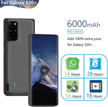Sitong Battery Case for Samsung Galaxy S20+ Plus 5G, 6000mAh Rechargeable Extended Battery Charging Charger Case, Add 100% Extra Juice, Not Compatible with Galaxy S20 FE (6.7 inch) Black