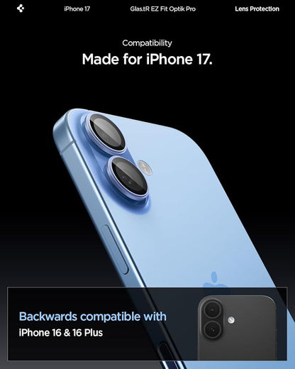 Spigen Camera Lens Screen Protector [GlasTR EZ Fit Optik Pro] Designed for iPhone 17 [Case Friendly] - Mist Blue [2 Pack]