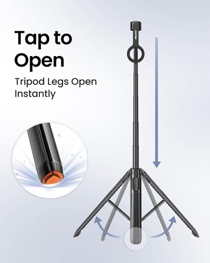 UBeesize 70" Auto-Open Magnetic Tripod for iPhone, MagSafe Selfie Stick with Remote, Portable Phone Stand for Recording, Travel and Vlogging, Compatible with iPhone/Android (Black)