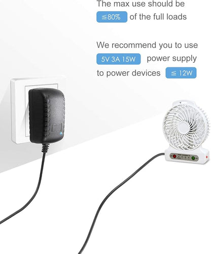 ALITOVE 5V 3A Power Supply Adapter Converter Cord 5.5mm x 2.5mm 2.1mm Plug AC 100V~240V to DC 5 Volt 3000mA 2500mA 15W for WS2812B WS2811 LED Pixel Light CCTV Camera USB-HUB Wireless Router (2 Pack)