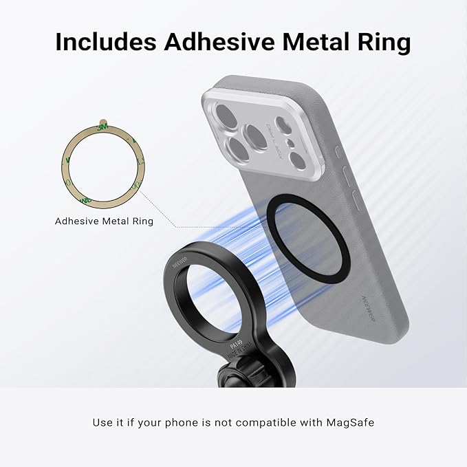 NEEWER Basics Magnetic Phone Tripod Mount Adapter, 360° Ball Head Aluminum Compact Lightweight Portable Phone Holder Attachment Compatible with MagSafe iPhone Samsung Android Video Recording, PA149