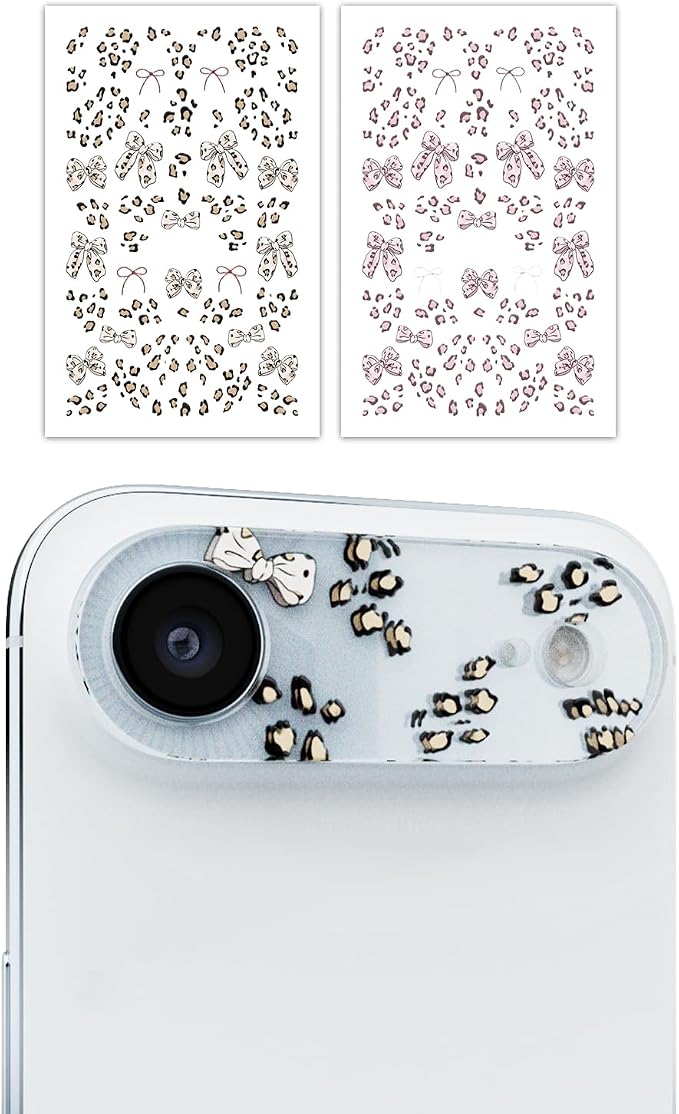 2-Pack Camera Lens Protector for iPhone 17 Air, Premium Acrylic Cover, Case Friendly, Lens Opening Design, No Affect on Night Shots, Featuring DIY Cartoon Stickers - Leopard Print