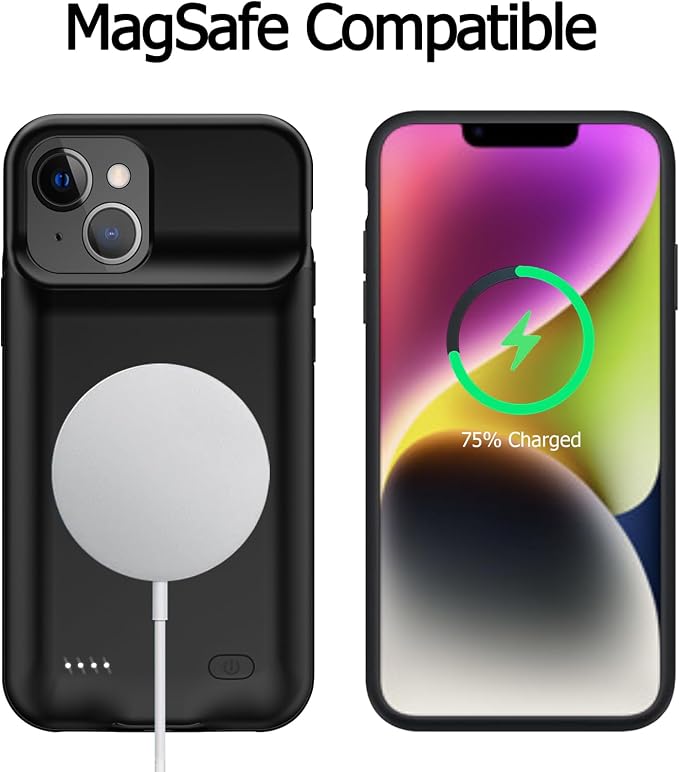 Battery Case for iPhone 14 Plus, [12000mAh] Enhanced Rechargeable Portable Qi Wireless Charger Case Battery Pack Support CarPlay Wireless Charging Case Compatible with iPhone 14 Plus (6.7 inch)-Black