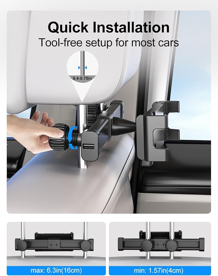 PLDHPRO Car Headrest Tablet Holder, Tablet Mount for Car Backseat for Kids, Road Trip Essentials Compatible with iPhone, iPad, Galaxy Tab, 5.1''-15.6'' Devices, Travel Head Rest Must Accessories