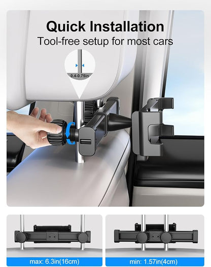 PLDHPRO Car Headrest Tablet Holder, Tablet Mount for Car Backseat for Kids, Road Trip Essentials Compatible with iPhone, iPad, Galaxy Tab, 5.1''-15.6'' Devices, Travel Head Rest Must Accessories