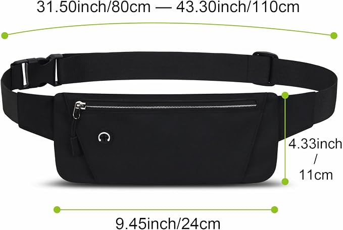 Lightweight Running Belt for Phone with Waterproof Fanny Pack, Adjustable Buckle, and Earphone Port - Store Essentials Snugly for Fitness, Cycling, and Travel, Black, One Size, Sport, XYB-1