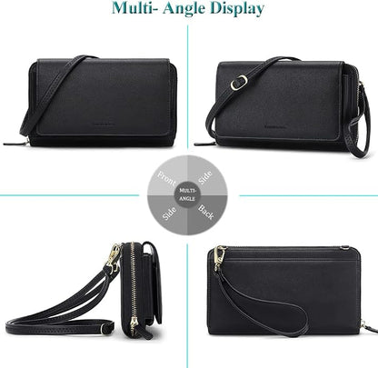 Peacocktion Crossbody Bags for Women RFID Wristlet Wallets Travel Vegan Leather Small Clutch Purses with Phone Pocket Zipper